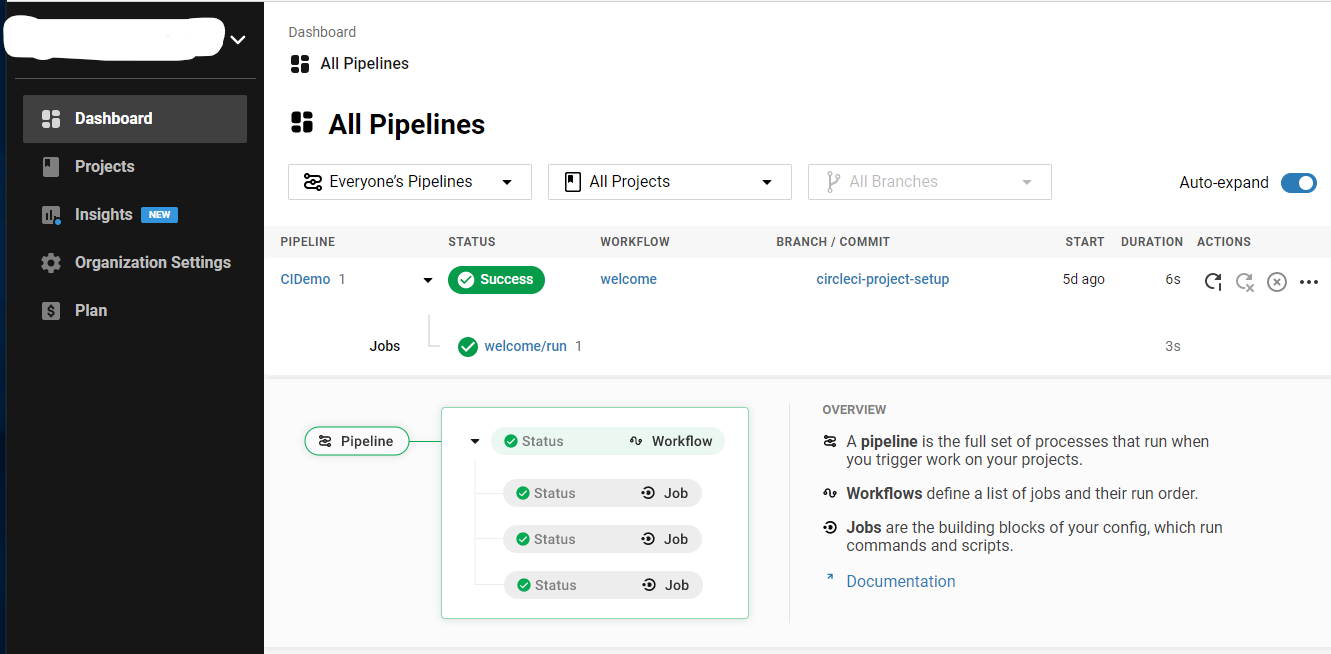CircleCI dashboard