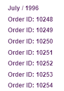 Preview of Table Grouping for Monthly Orders