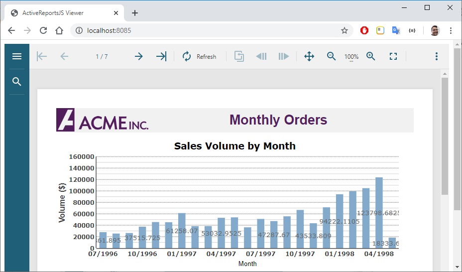 View Report in Web Application Hosted in Node.js
